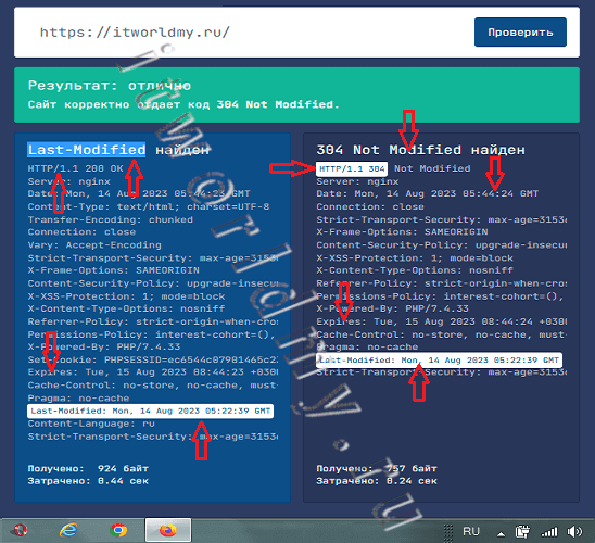 Результат тестов заголовков Last-Modified If-Modified-Since