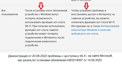 Обновление KB5014697 - предупреждение на сайте Microsoft